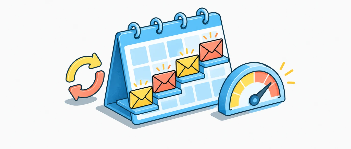 Calendar with rising email steps and a sending capacity gauge.