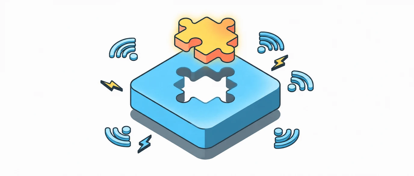 Yellow puzzle piece aligns with a matching slot in a blue platform.