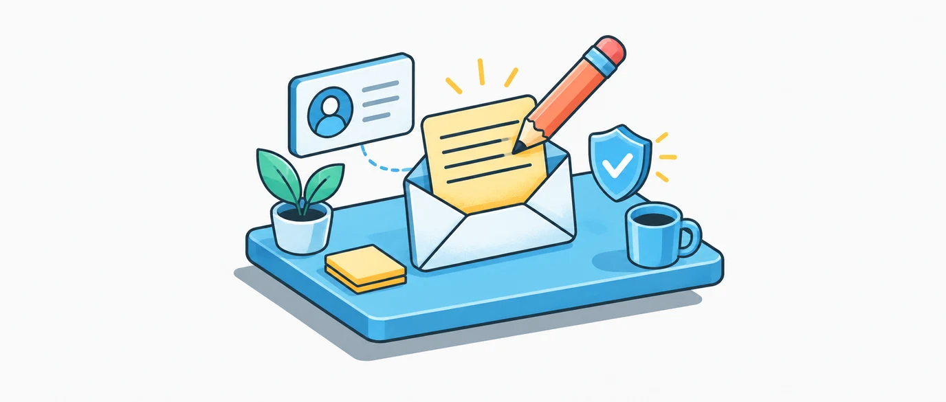 Email draft tailored to a contact profile, with a pencil and quality check.